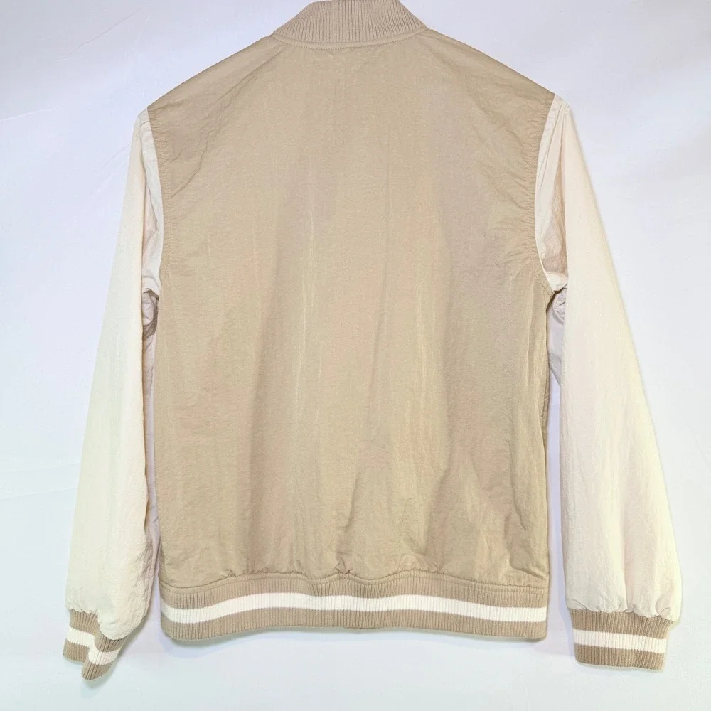 HM Kids Tan New York‎ Forever Varsity Bomber Jacket Beige White Size 8-10Y